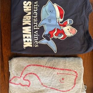 Lot of TWO Vineyard Vines Kids Shark Week Navy Tee and Long Sleeve Gray T-Shirt